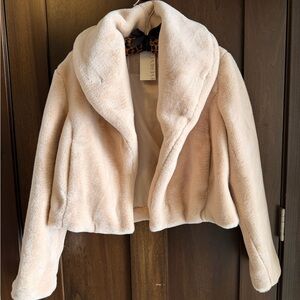 Beautiful BlankNYC Be My Guest Faux Fur Soft Cream Teddy Jacket